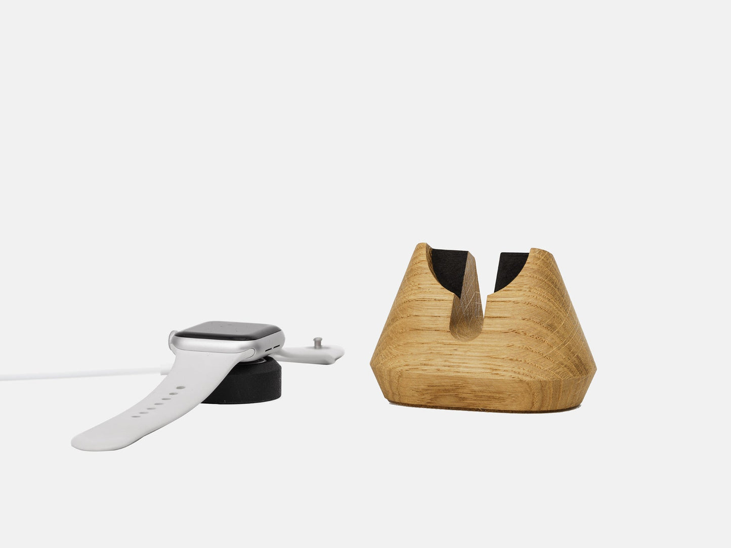 oak magnetic charging apple watch stand - alternative mode | oak