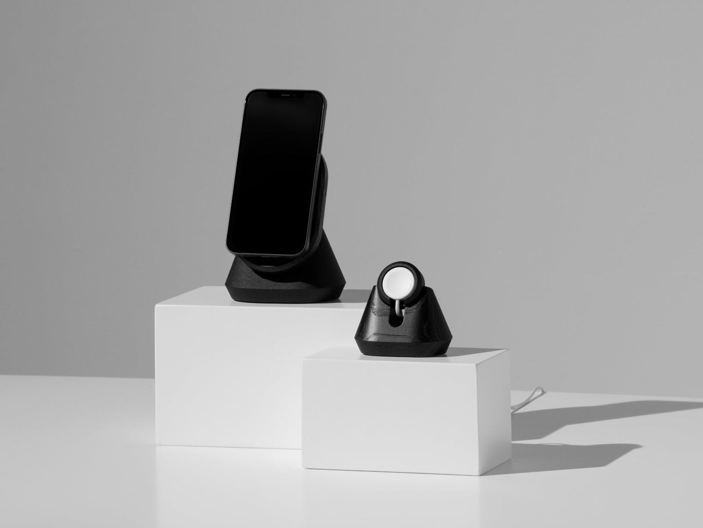 black magnetic charging apple watch stand and magsafe iphone stand | -